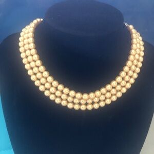 Vintage 1950's 3 Strand Faux Pearl Peach Choker